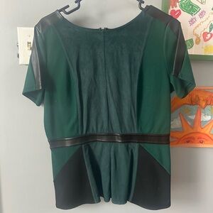 Worthington Green and Black Blouse with Leather Accents